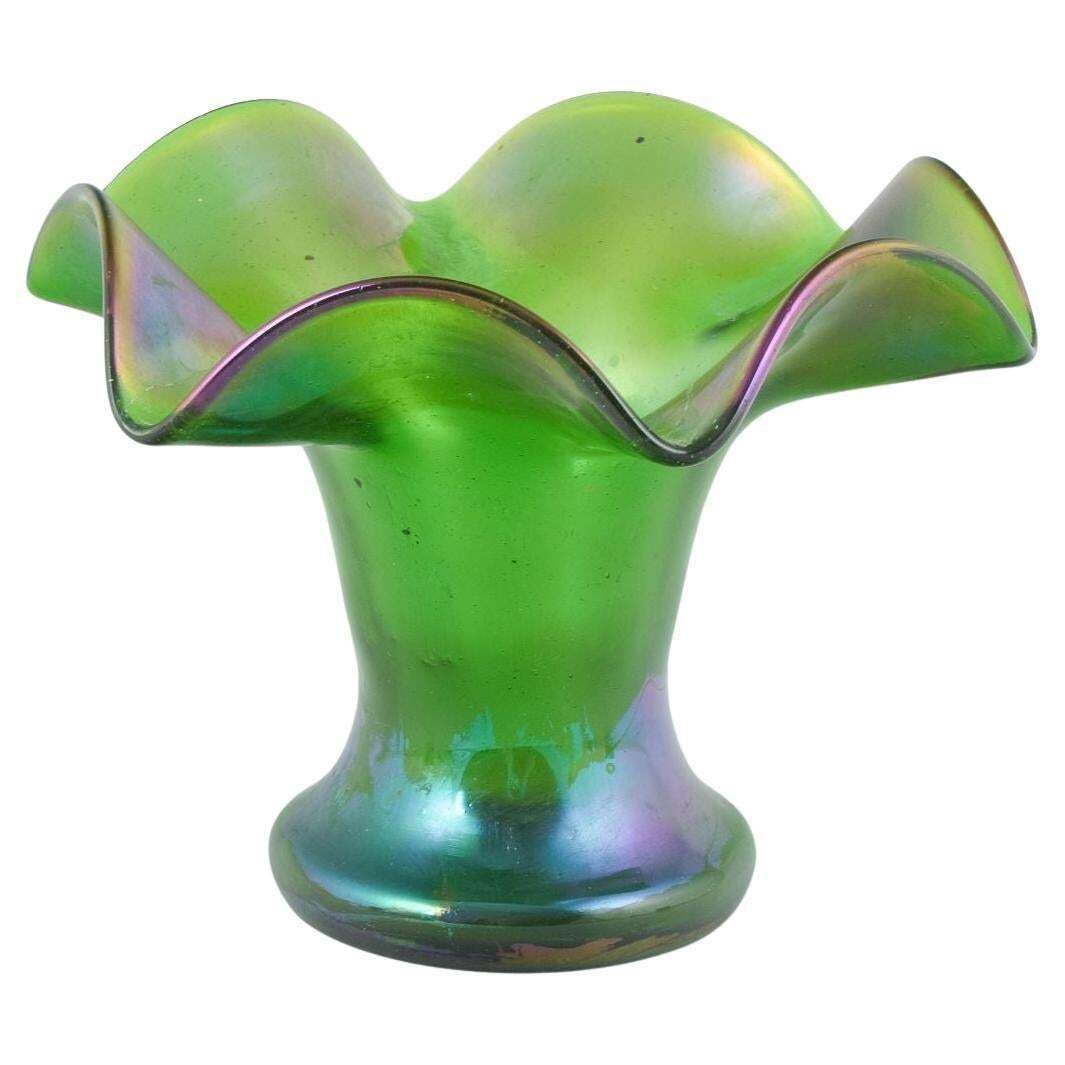 Bohemia, Attributed To Loetz. Green Glass Vase With Iridescent Surface. C. 1900