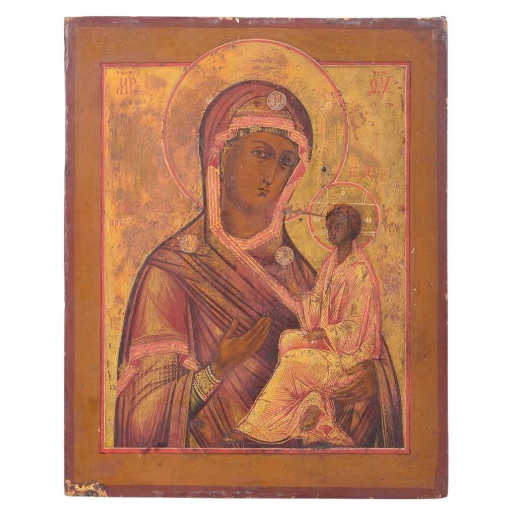 Russian Icon Of The Mother Of God With Child. 19th C.