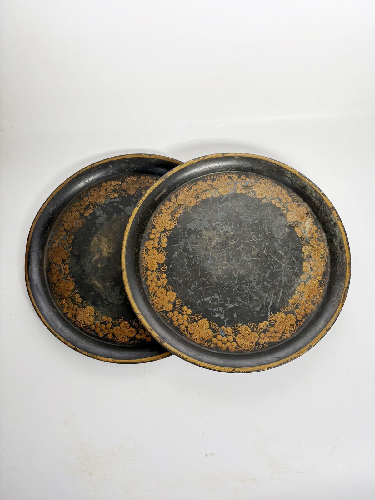 Pair Of Black Trays, Hand Painted. Napoleon III Style, France, 1950 photo furniture