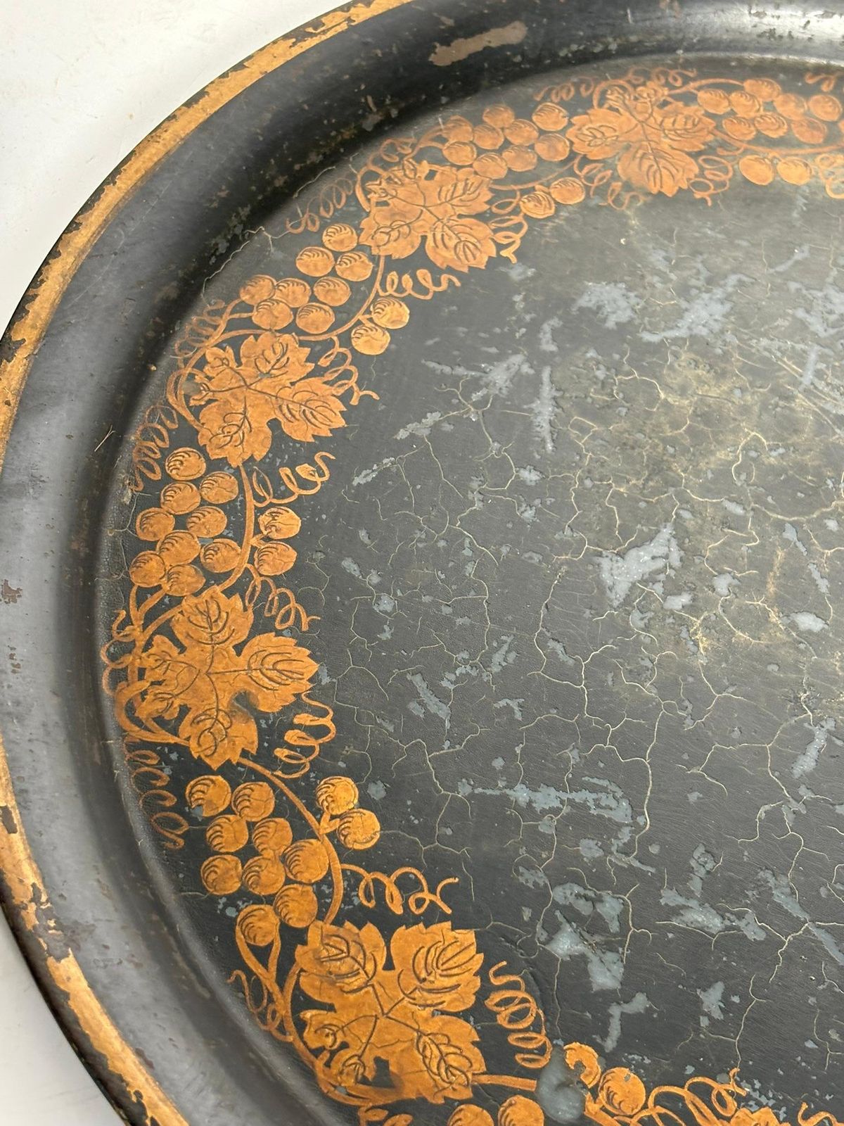Pair Of Black Trays, Hand Painted. Napoleon III Style, France, 1950 photo Home Decor