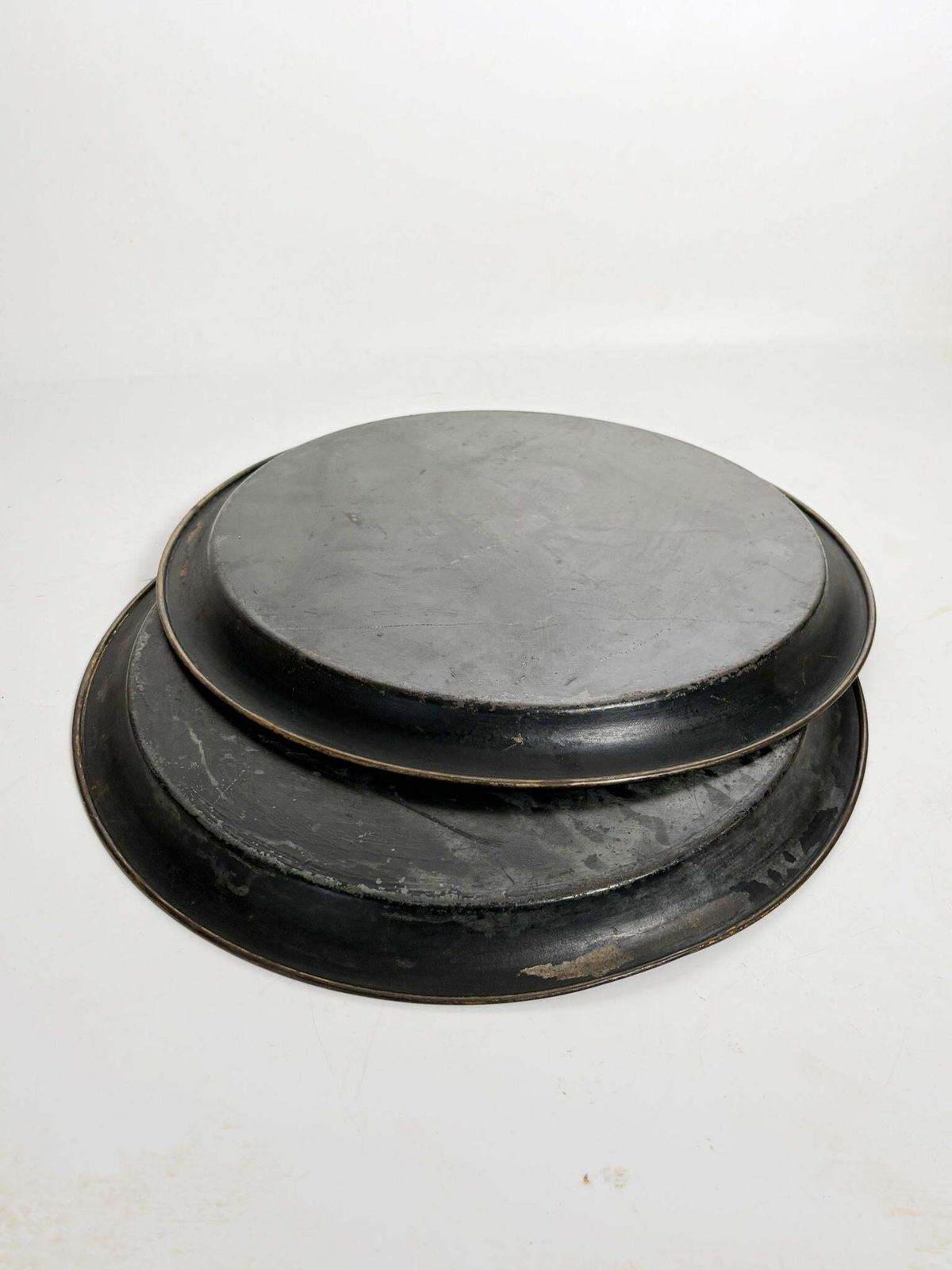 photo for sale Pair Of Black Trays, Hand Painted. Napoleon III Style, France, 1950