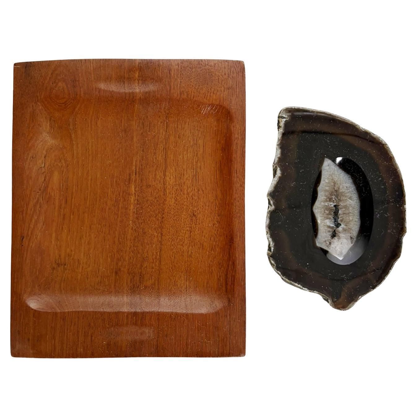Pair Of Wooden And Marble Trinket Trays, France, 20th Century