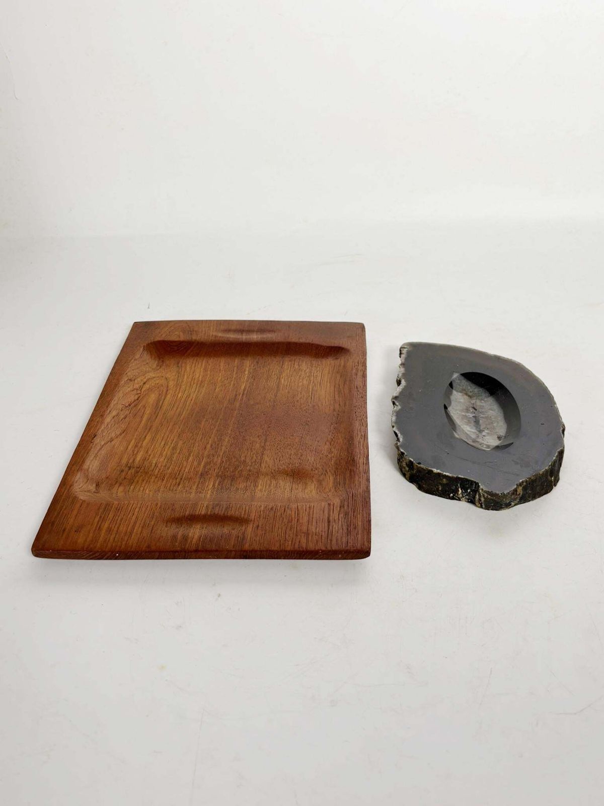 Pair Of Wooden And Marble Trinket Trays, France, 20th Century photo for sale