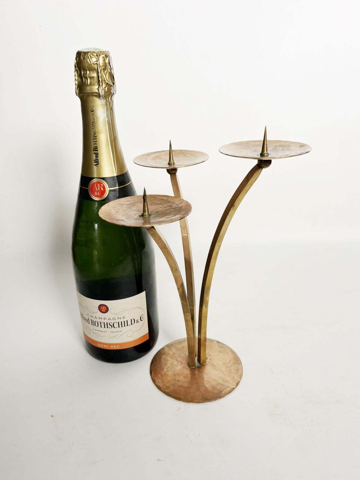 photo for sale Scandinavian Candle Holder, 1960s, Sweden, Patinated Metal