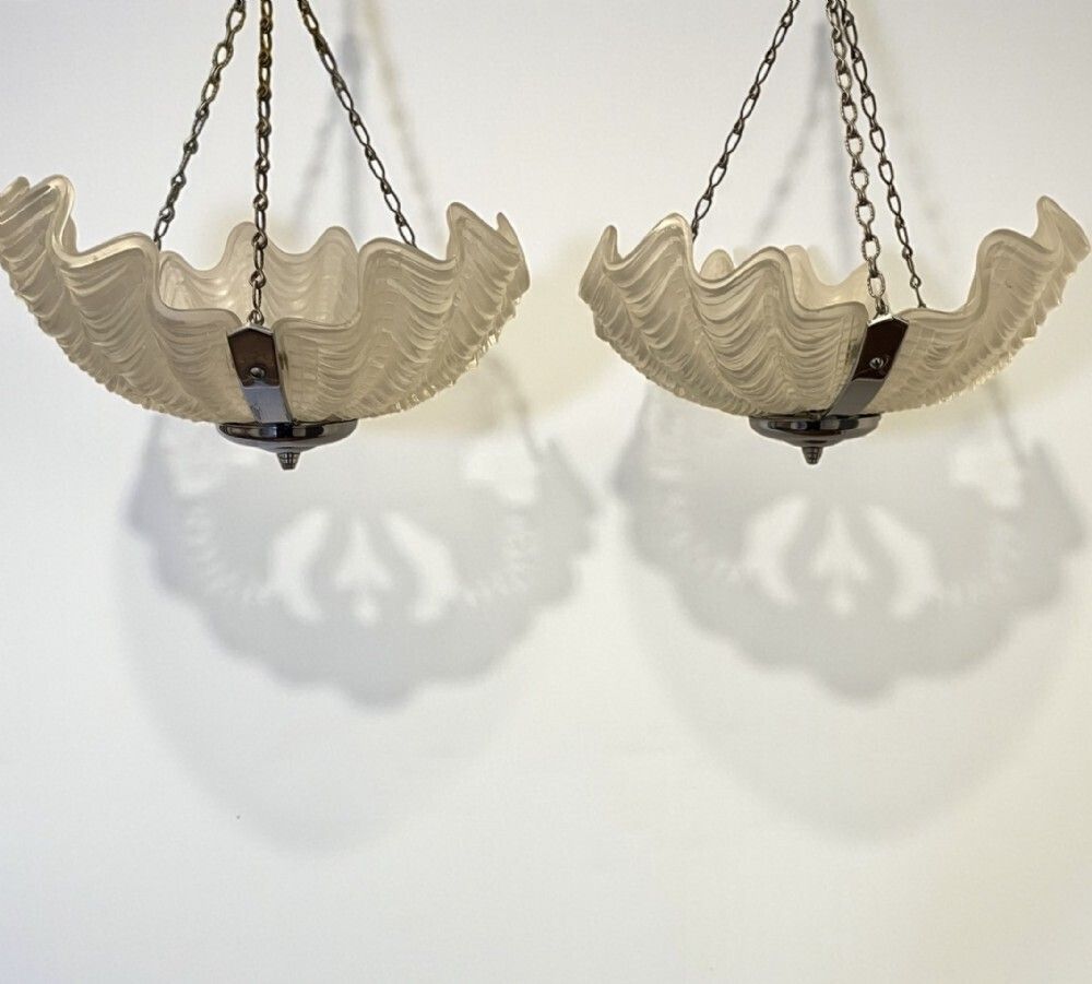 A Pair Of Art Deco Clam/Shell Glass Shades