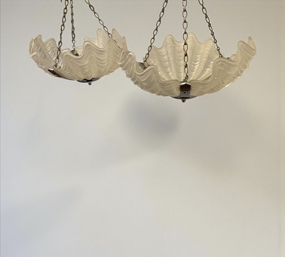 A Pair Of Art Deco Clam/Shell Glass Shades photo for sale