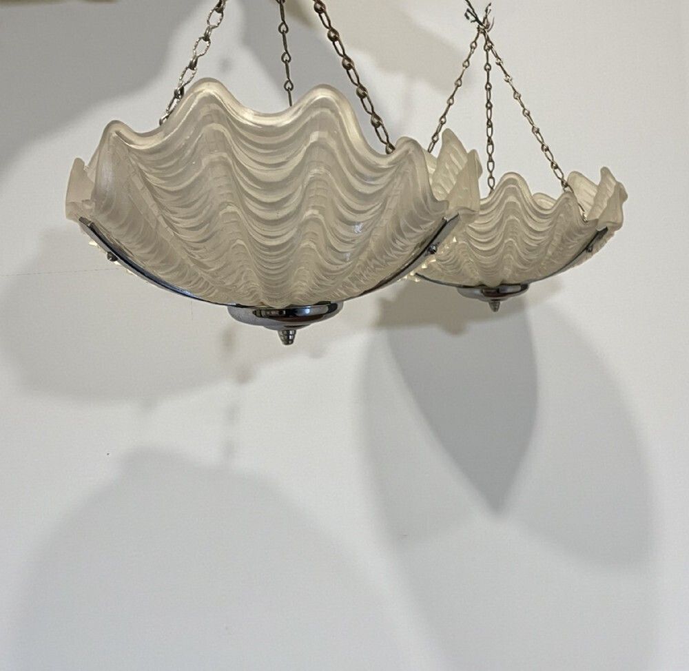 A Pair Of Art Deco Clam/Shell Glass Shades photo 550.0