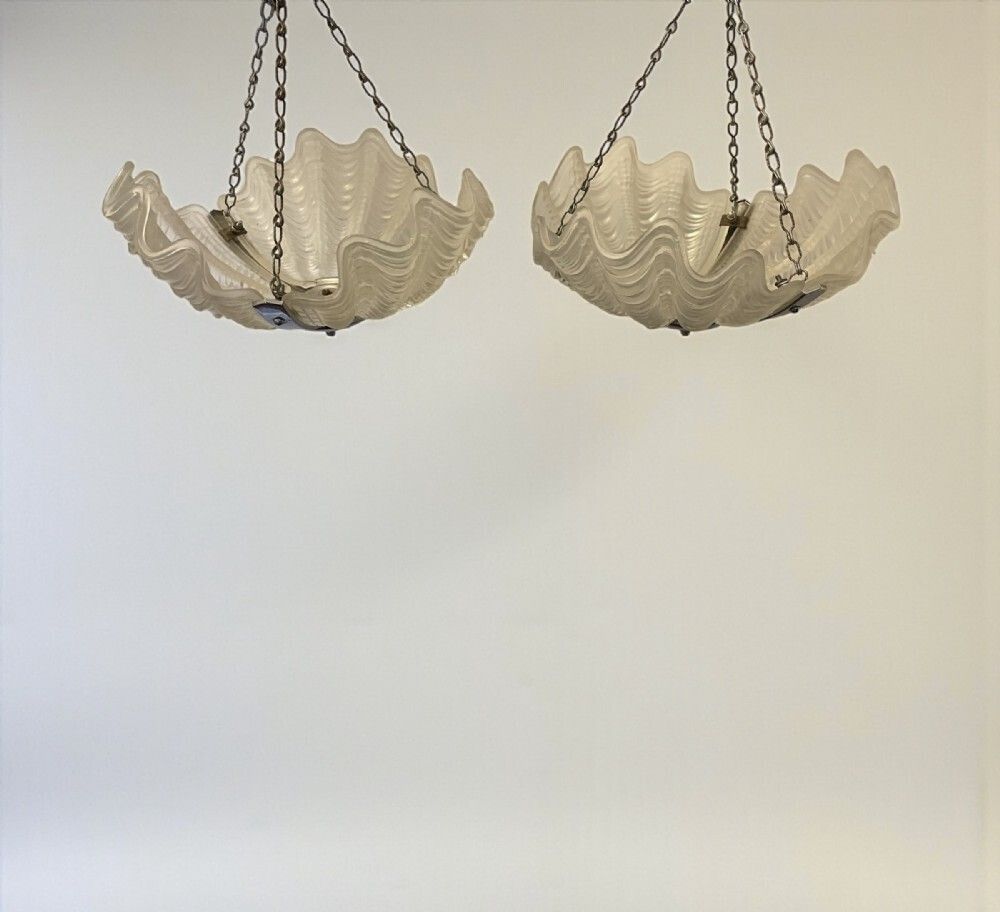 A Pair Of Art Deco Clam/Shell Glass Shades photo buy