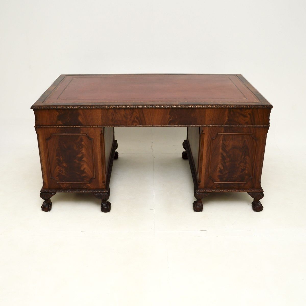 photo for sale Antique Mahogany Chippendale Style Pedestal Desk