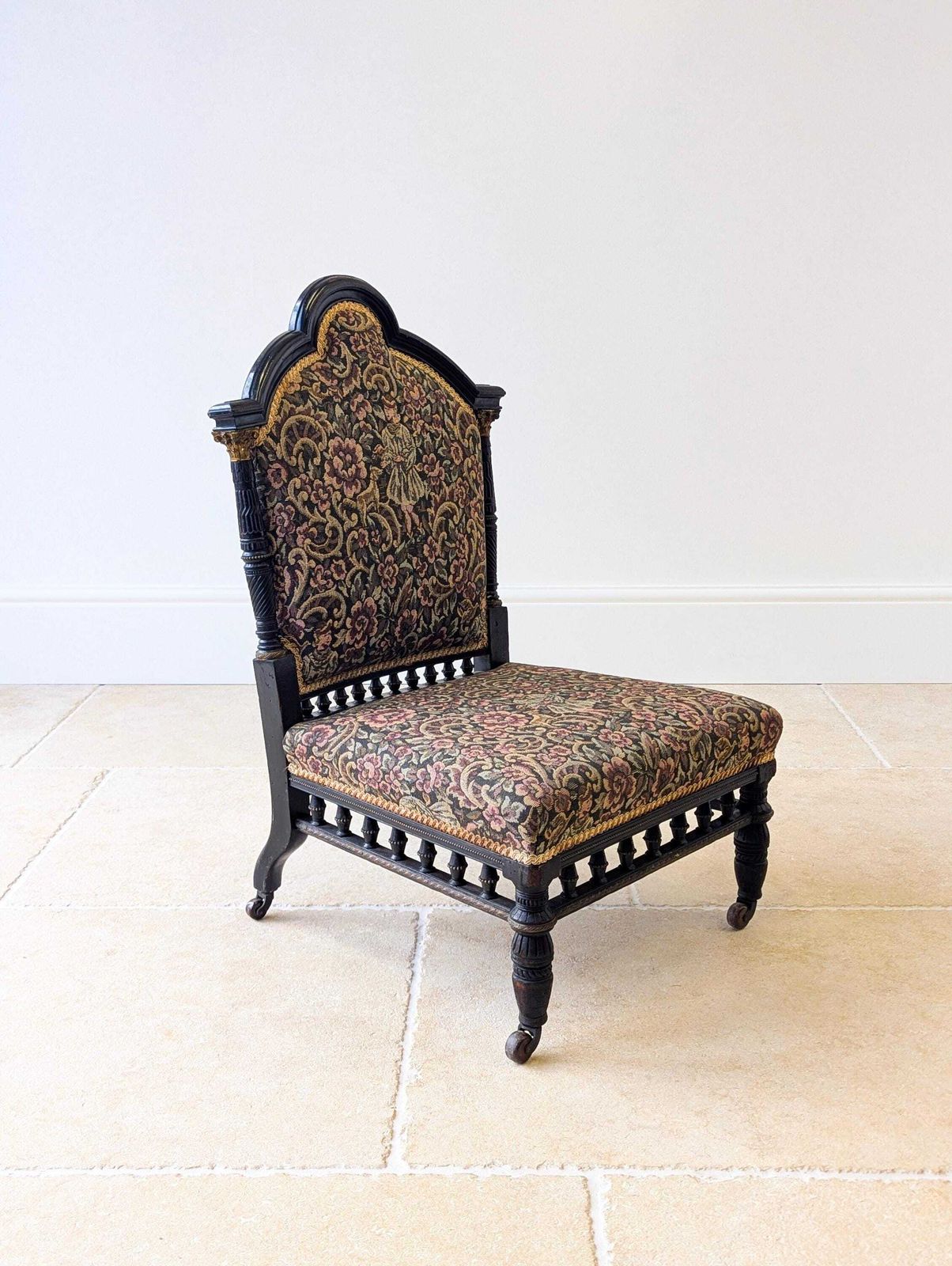 Antique Victorian Ebonised Upholstered Low Chair C.1890 photo furniture