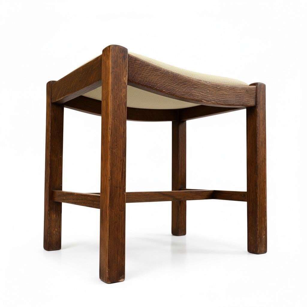 Oak Sitting Stool Or Footstool   Reupholstered Midcentury British Northern European photo buy