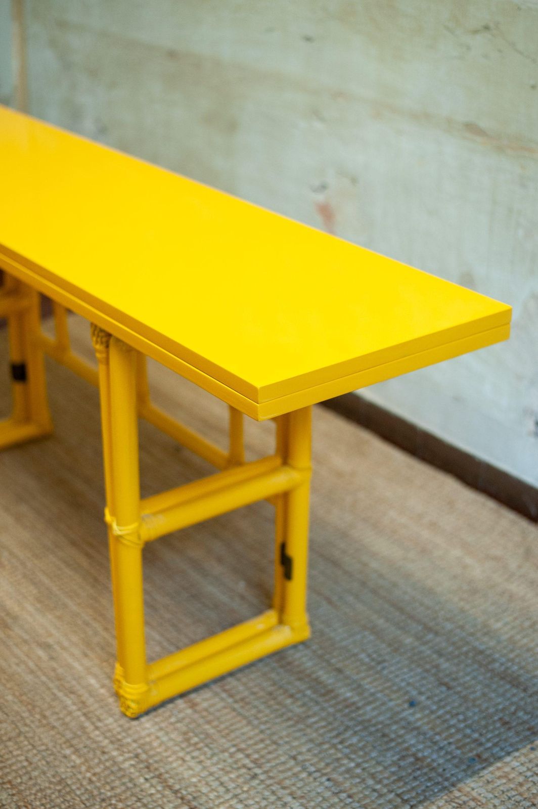 Yellow Lacquered Console With Flip Top Surface From Mcguire San Francisco, 1970s photo Furniture
