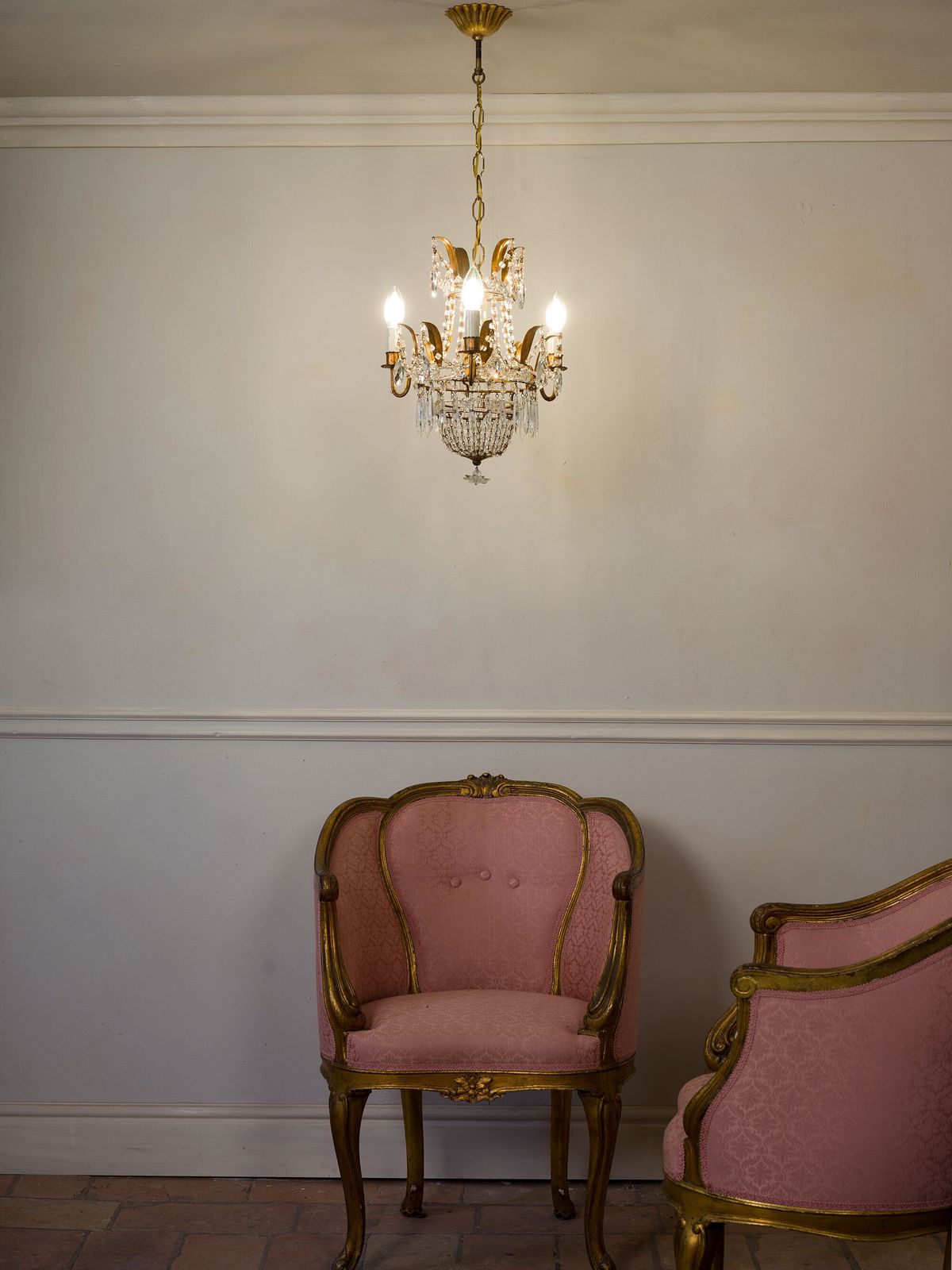 Empire Style Chandelier With Hanging Crystals, Three Lights, Vintage photo furniture