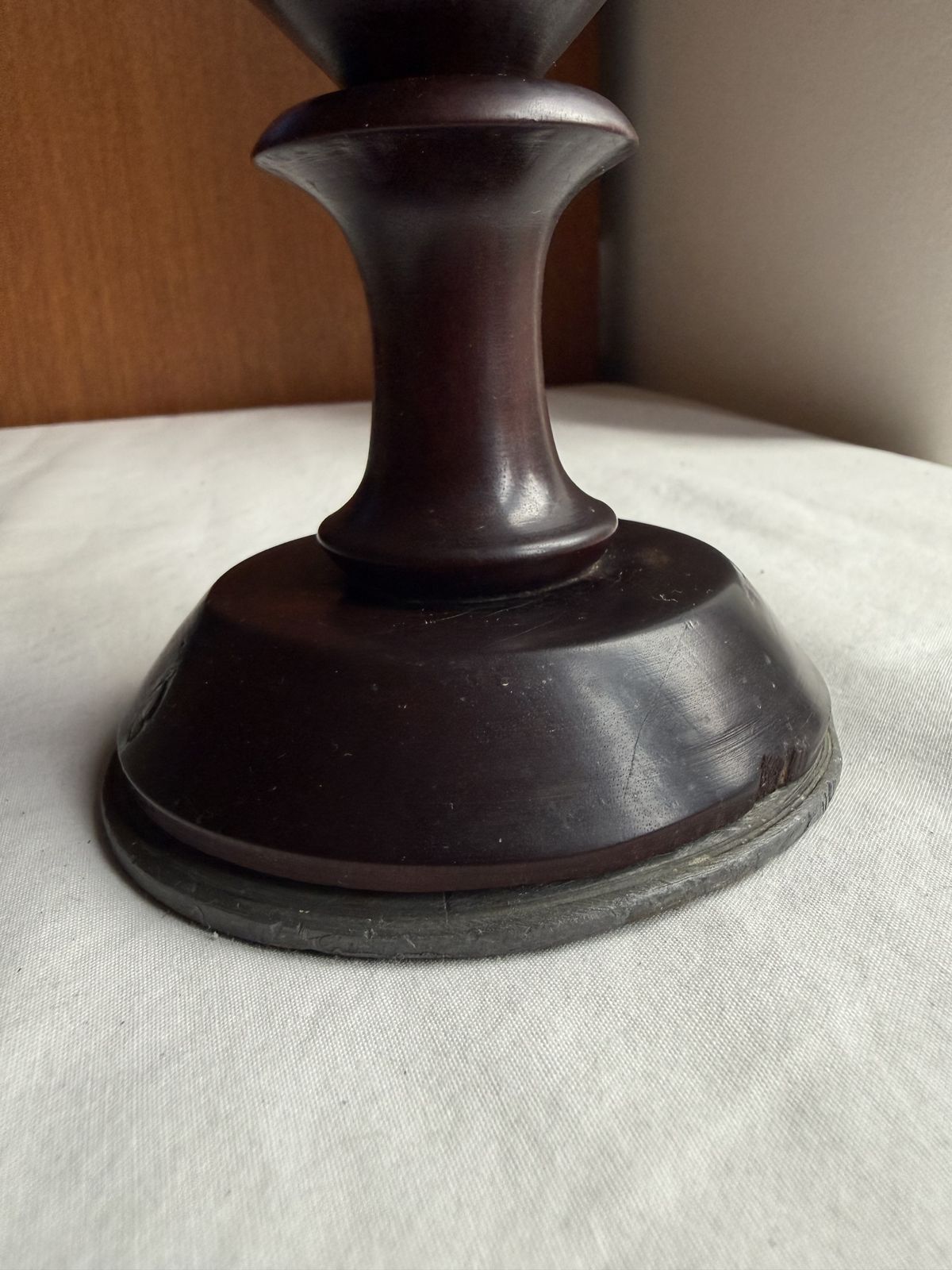 Vintage Ebonised Wood Pedestal Ribbed Vase photo for sale