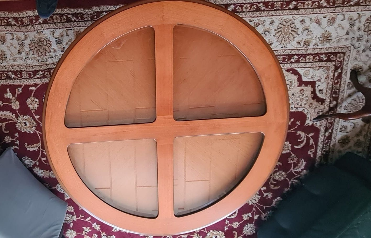 Vintage 1970s G Plan.Roundtea Coffee Table With Glass Insert With Under Quadrant Tables photo for sale