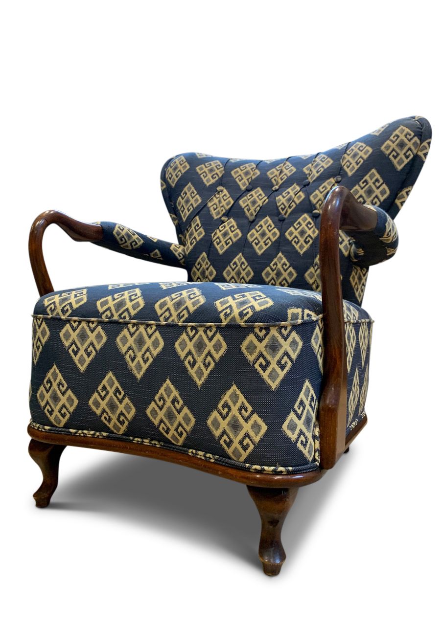 Art Deco Kilim Upholstery Stained Beech Open Framed Armchair By Fritz Hansen photo furniture