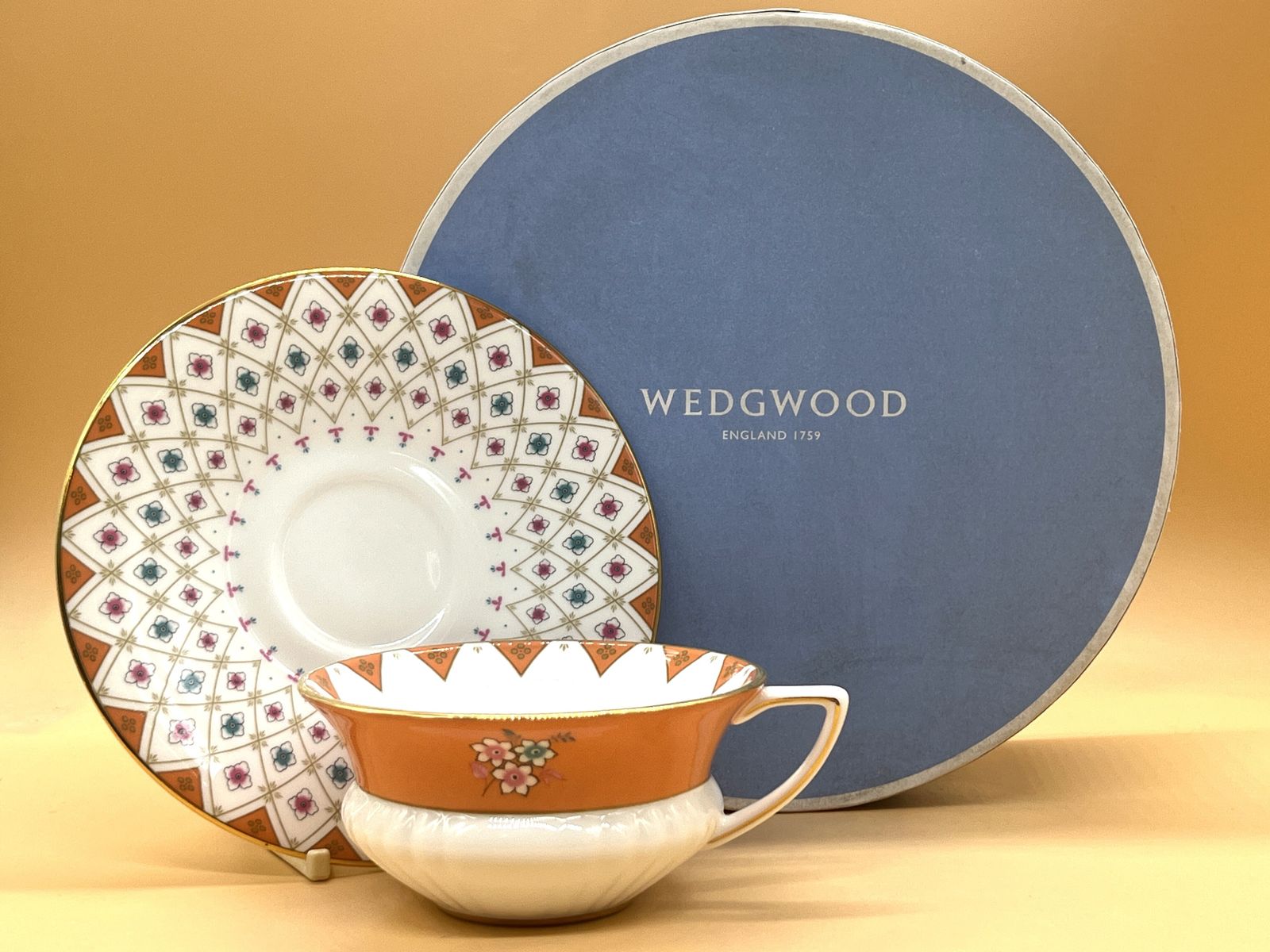 Wedgwood China Wonderlust Collection Peony Diamond Design Tea Cup And Saucer Duo In Original Box.