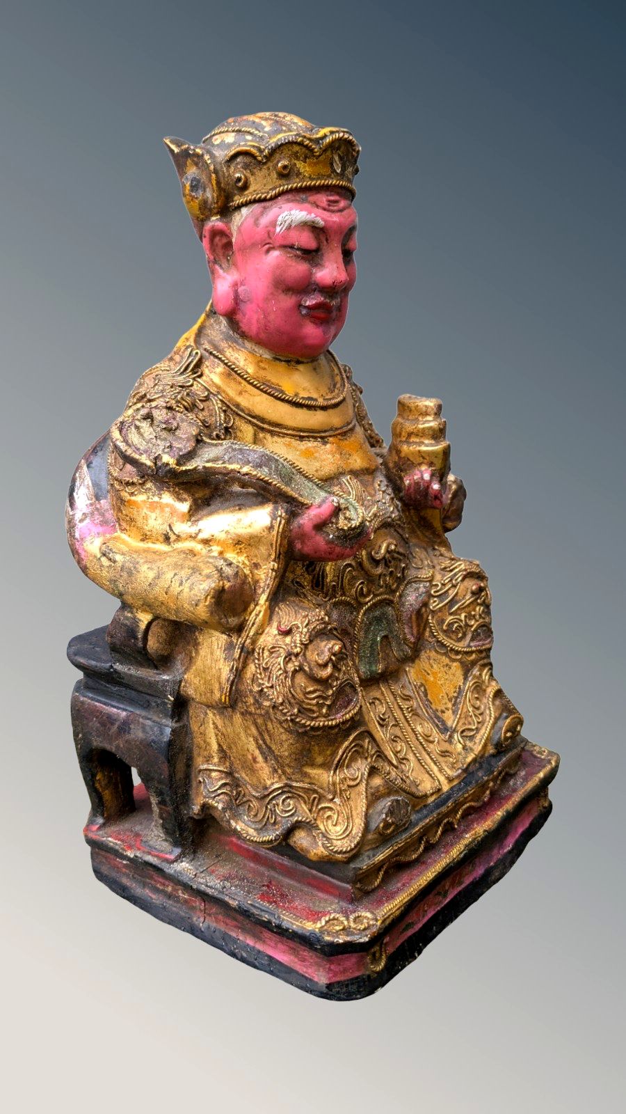 Chinese Polychrome Carved Figure Of A Deity  Qing Period photo furniture