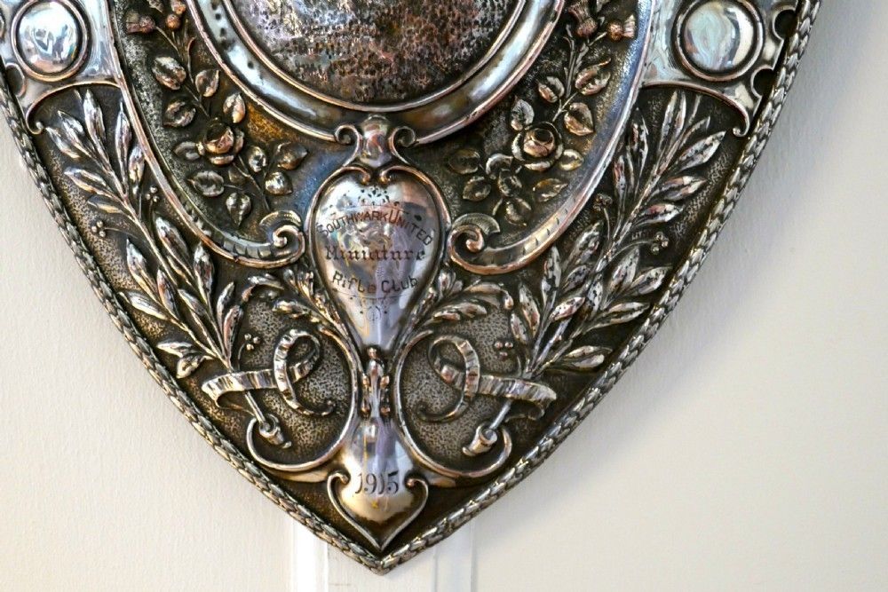 2 Sheffield Plate Silver Trophy Shields, Southwark Rifle Club & XIII Hamilton Regiment photo buy