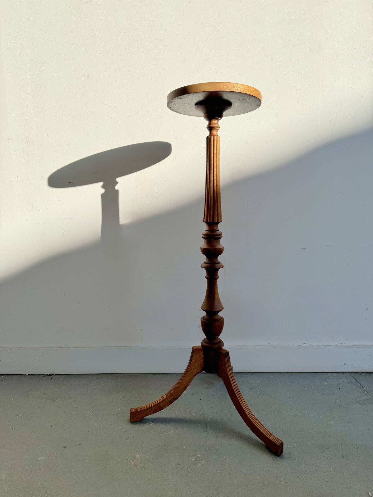 Vintage Wooden Plant Stand Reeded With Tri Legs photo furniture
