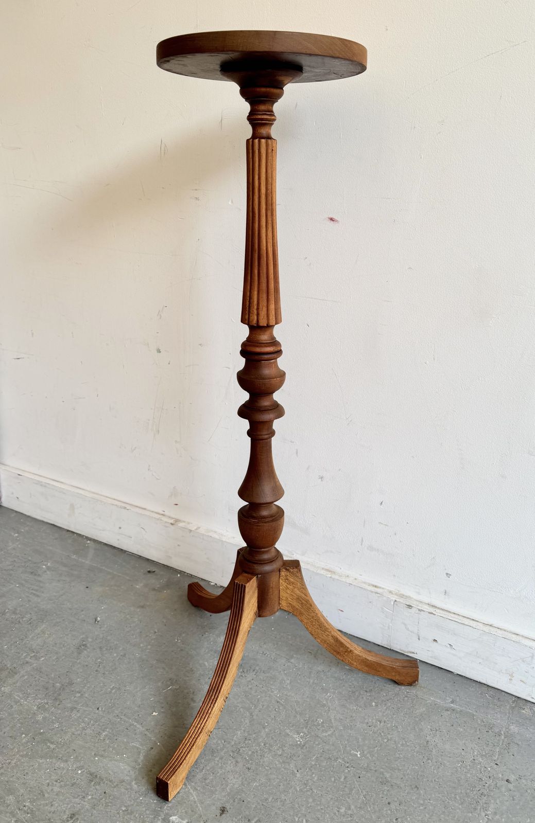 Vintage Wooden Plant Stand Reeded With Tri Legs photo for sale