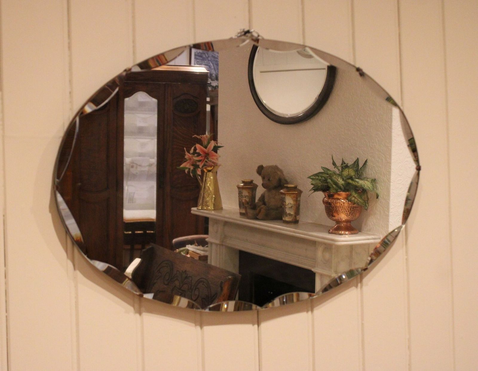 Oval Cut Glass Wall Mirror, 1930s photo 145.0