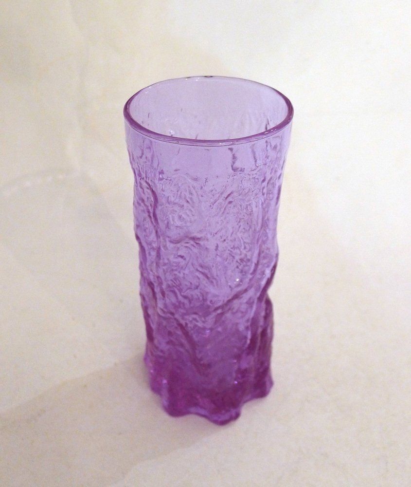 Bark Relief Goblet Vase In Mauve Glass By Geoffrey Baxter, 1960s