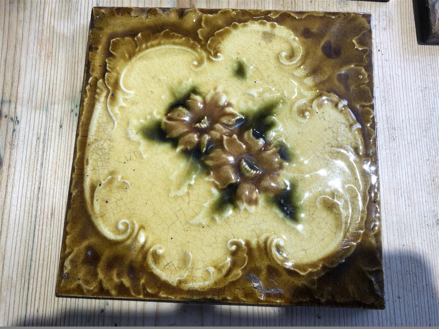 Five Matching Antique Fireplace Tiles With Embossed Flower Design 1900s photo Home Fixtures