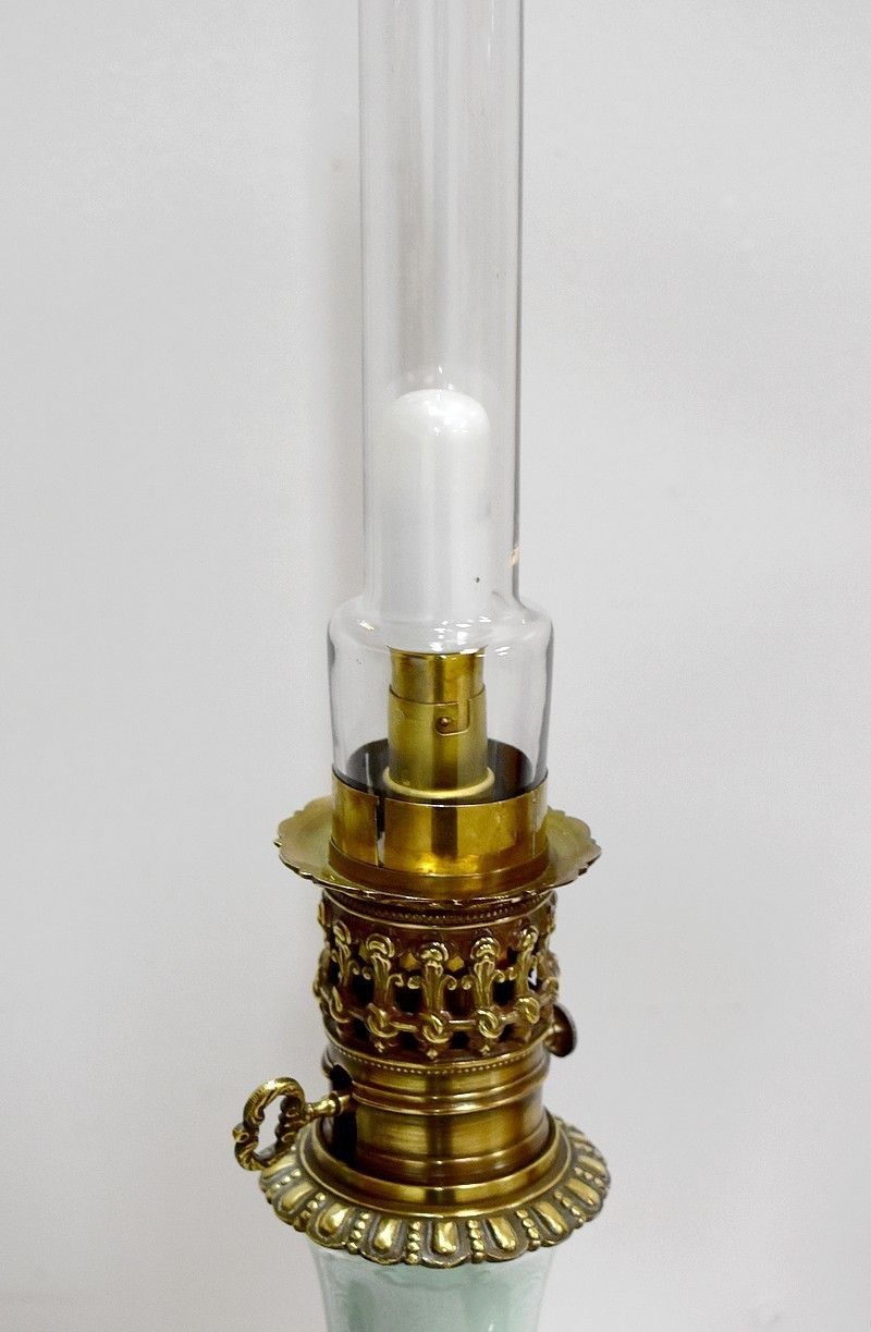 photo for sale Pair Of Electrified Oil Lamps, 19th