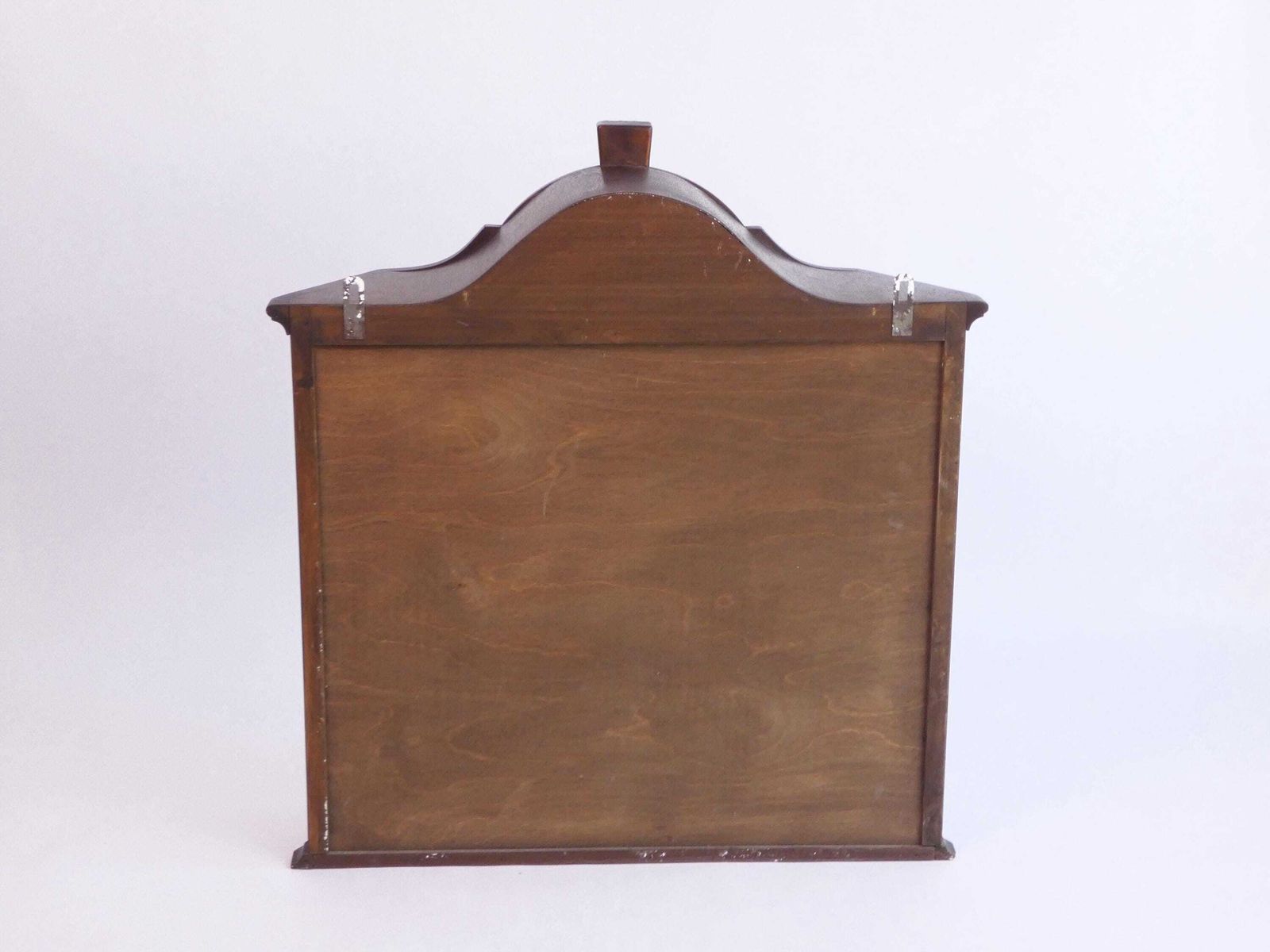 photo furniture Vintage Wooden Wall Display With Ornament And White Shelves, Cabinet With Lock, Glass Medicine Apothecary Storage