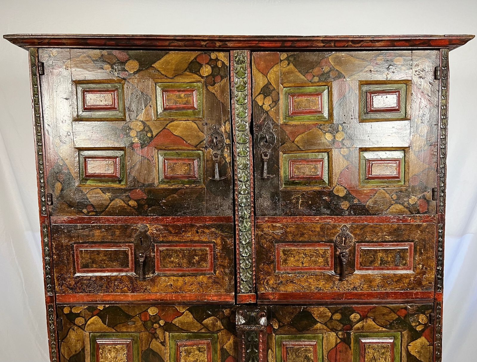 Furniture 17th Century Spanish Oak And Pine Painted Housekeeper’s/ Linen Press Cupboard photo