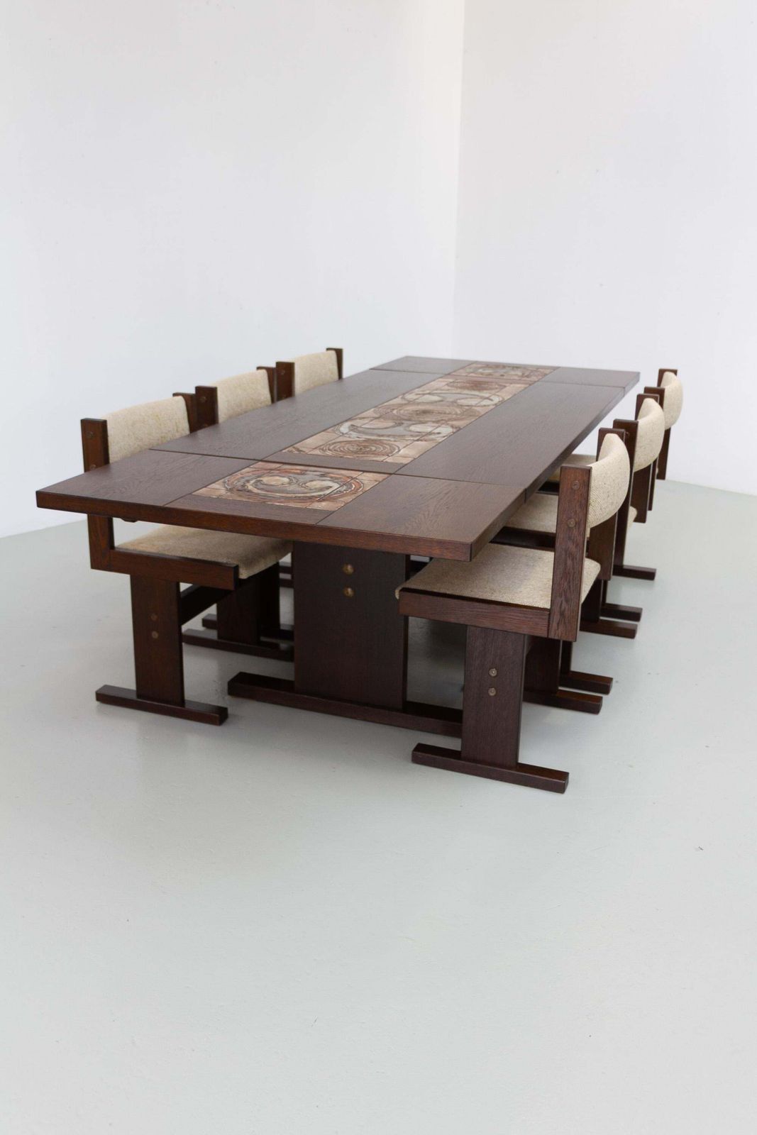 Danish Brutalist Oak Drop Leaf Dining Table With Ox Art Tiles By Gangso, 1970s. photo furniture