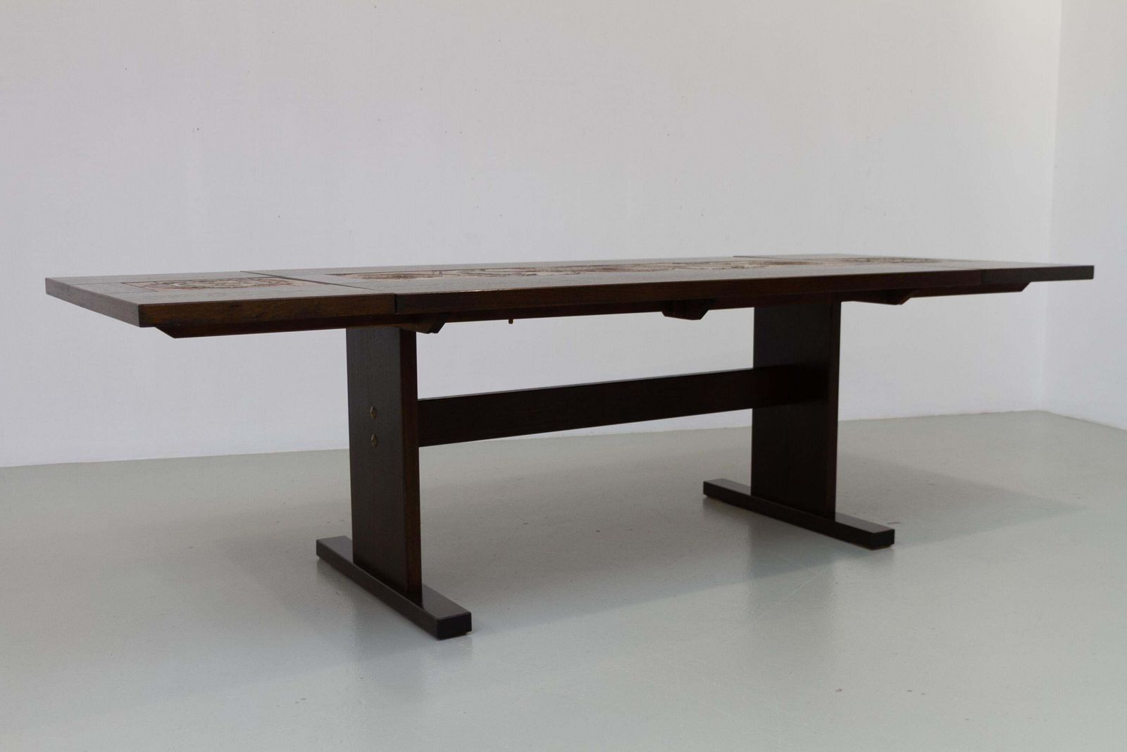 Danish Brutalist Oak Drop Leaf Dining Table With Ox Art Tiles By Gangso, 1970s. photo buy