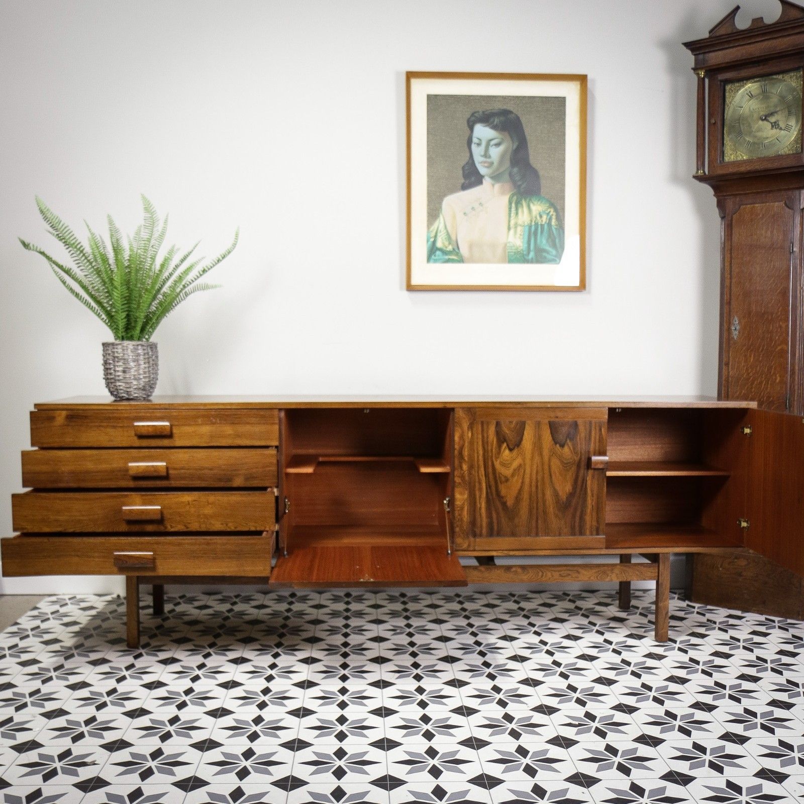 Rosewood Sideboard 1960s Mid Century With Cocktail Drinks Cabinet photo vintage