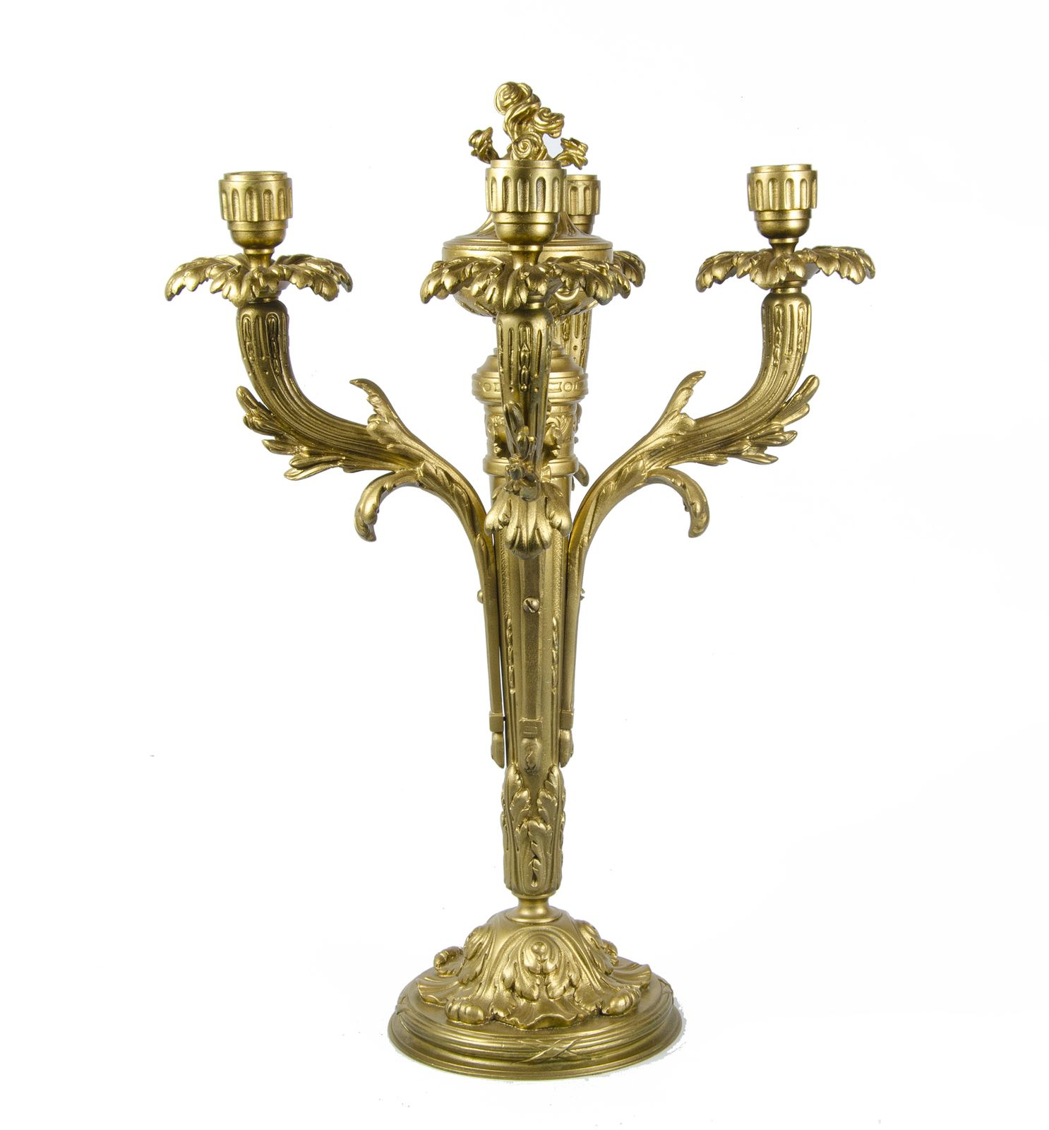 Pair Of Late 19th Century Neoclassical Gilt Bronze/Ormolu 4 Arms Candelabras, France photo for sale