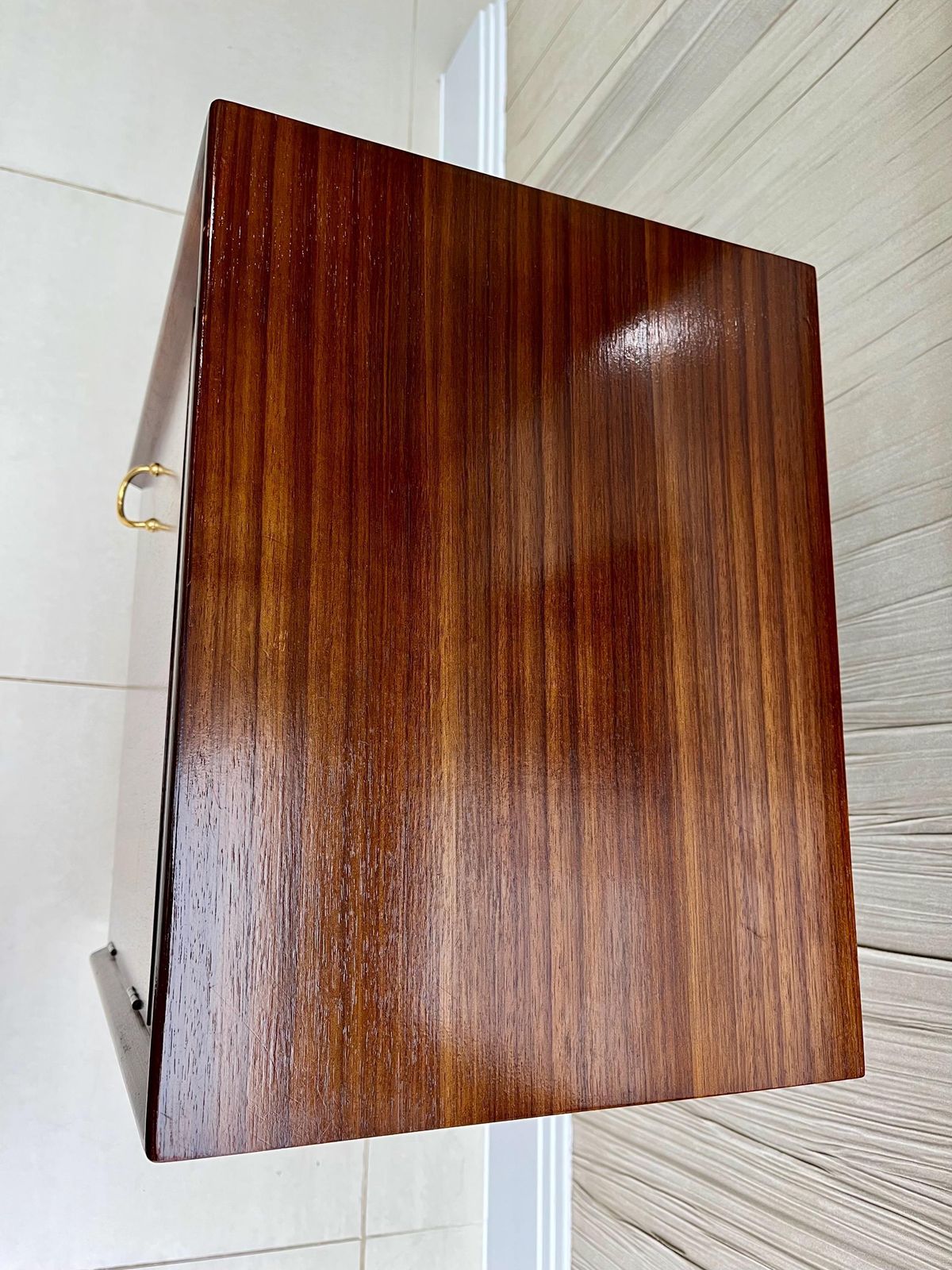 Vintage G Plan Style Librenza Bedside / Lamp Cupboard – Tola & Teak, Black Legs, Brass Details (1960s–70s) photo buy