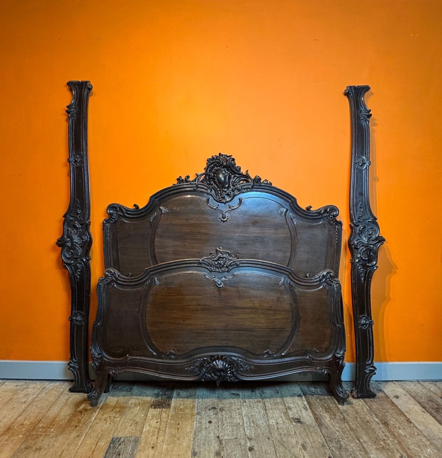 Antique French Carved Walnut Double Bed In Louis XV Style