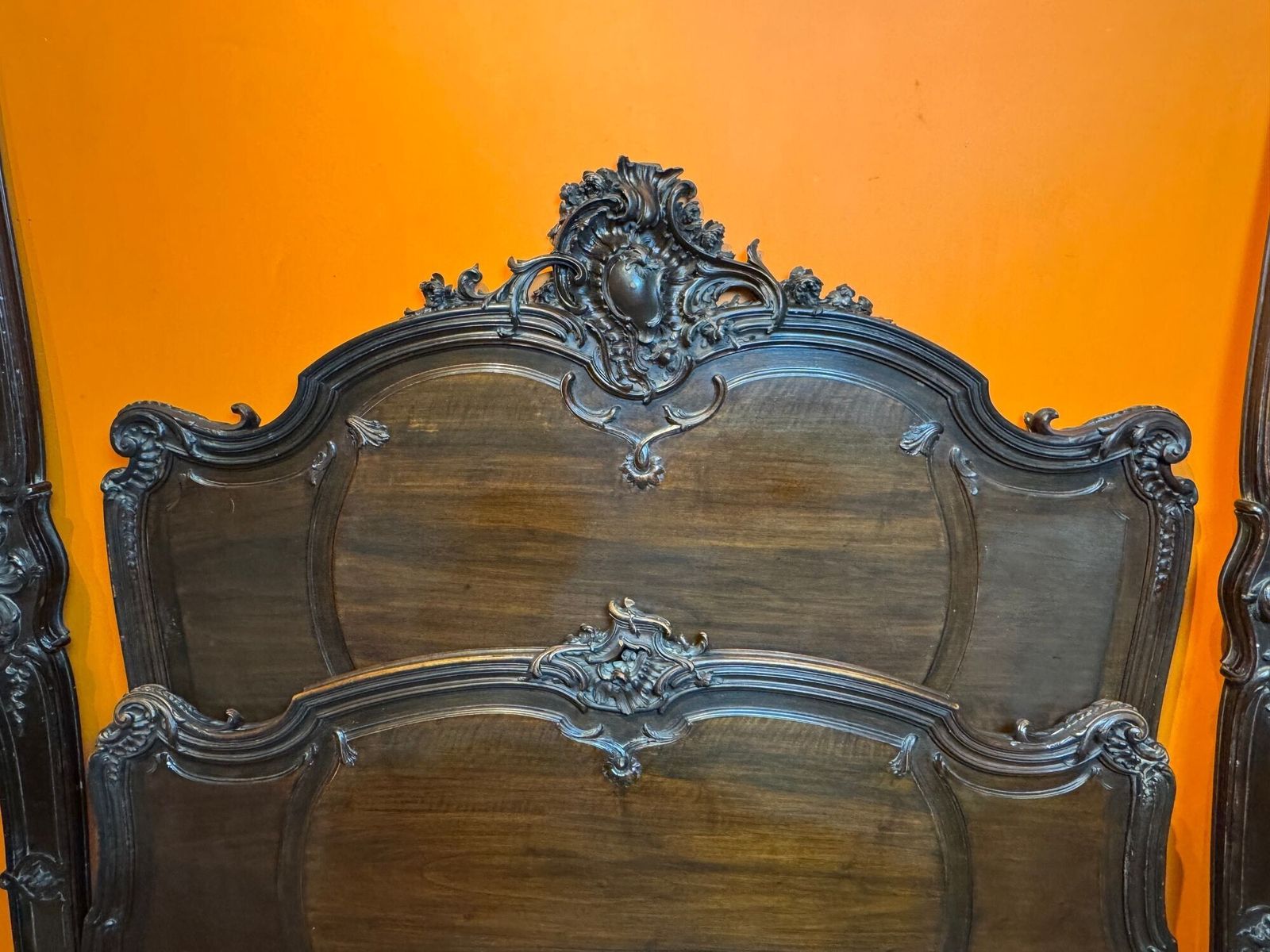 Antique French Carved Walnut Double Bed In Louis XV Style photo vinterior