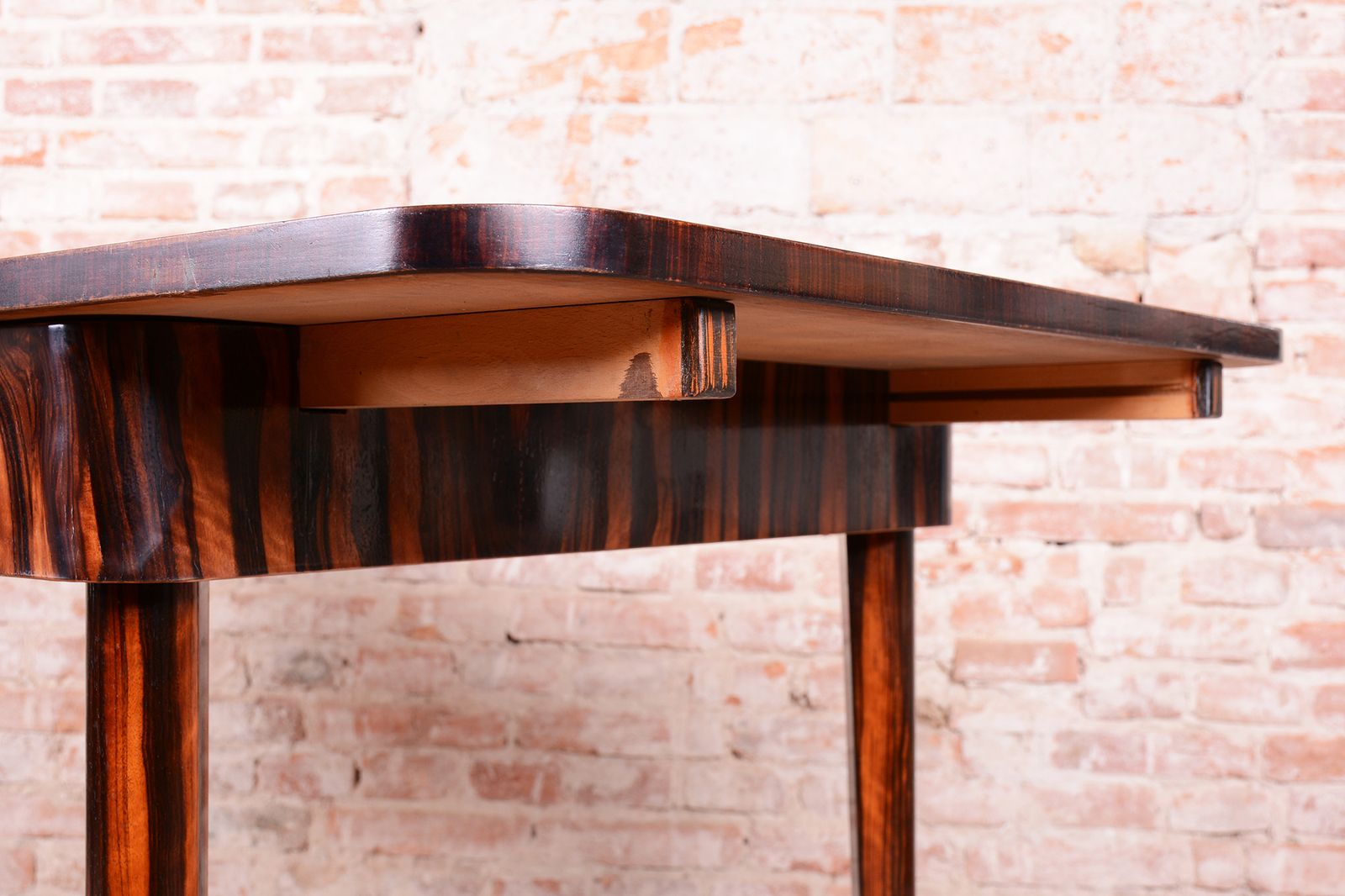 photo furniture Restored Art Deco Dinig Set, By Oldřich Liška, Macassar, Leather, Czech, 1920s