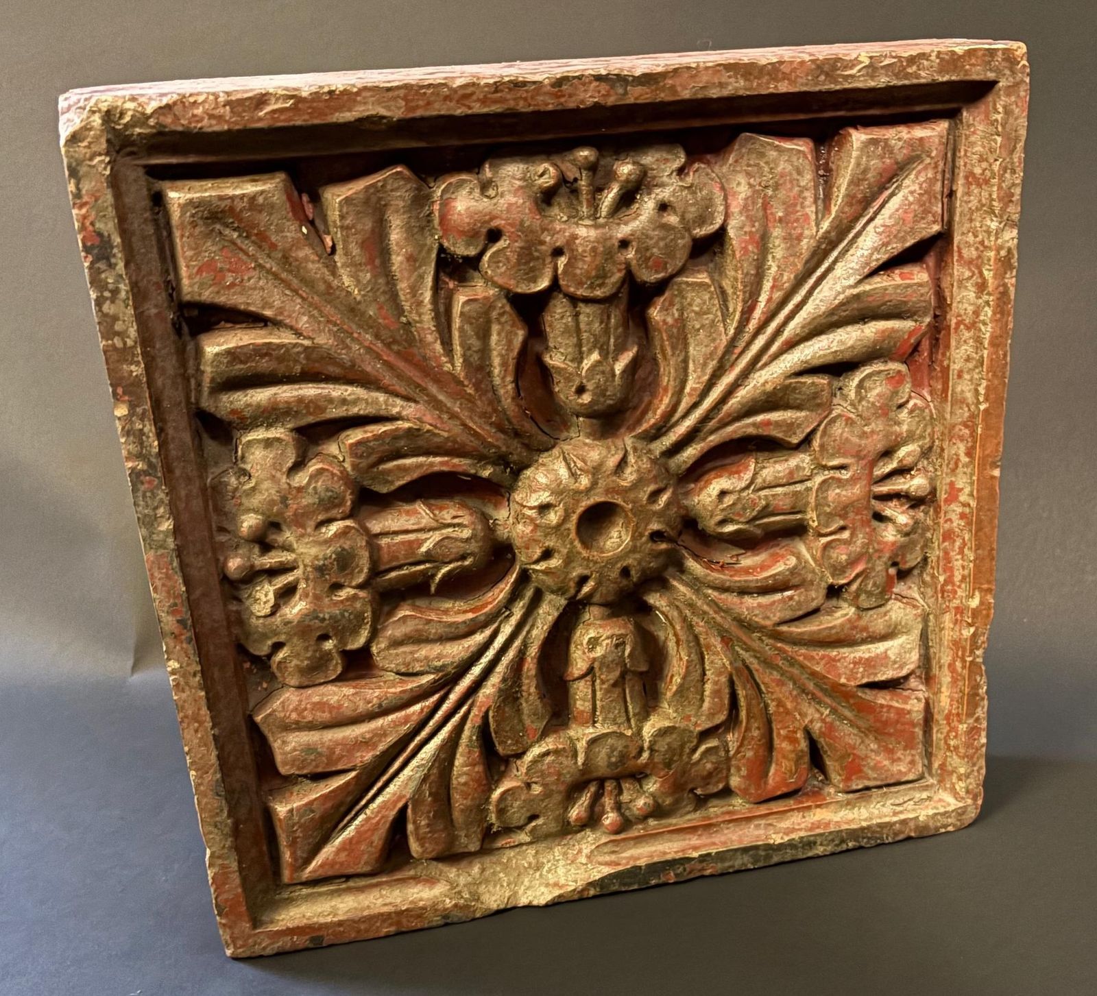 Late 19th / Early 20th Century Terracotta Floral Relief Panel (25.5 × 26 Cm) – Architectural Salvage photo furniture