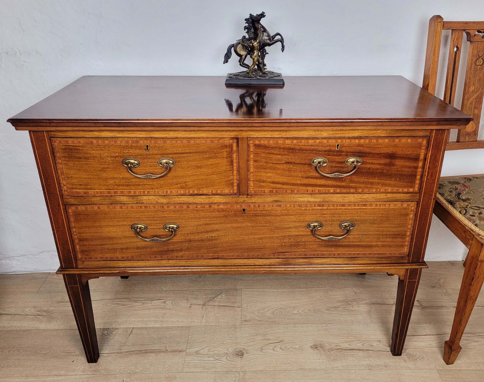 Victorian Dressing Chest Of Drawers Inlaid 19thc Drop Handles