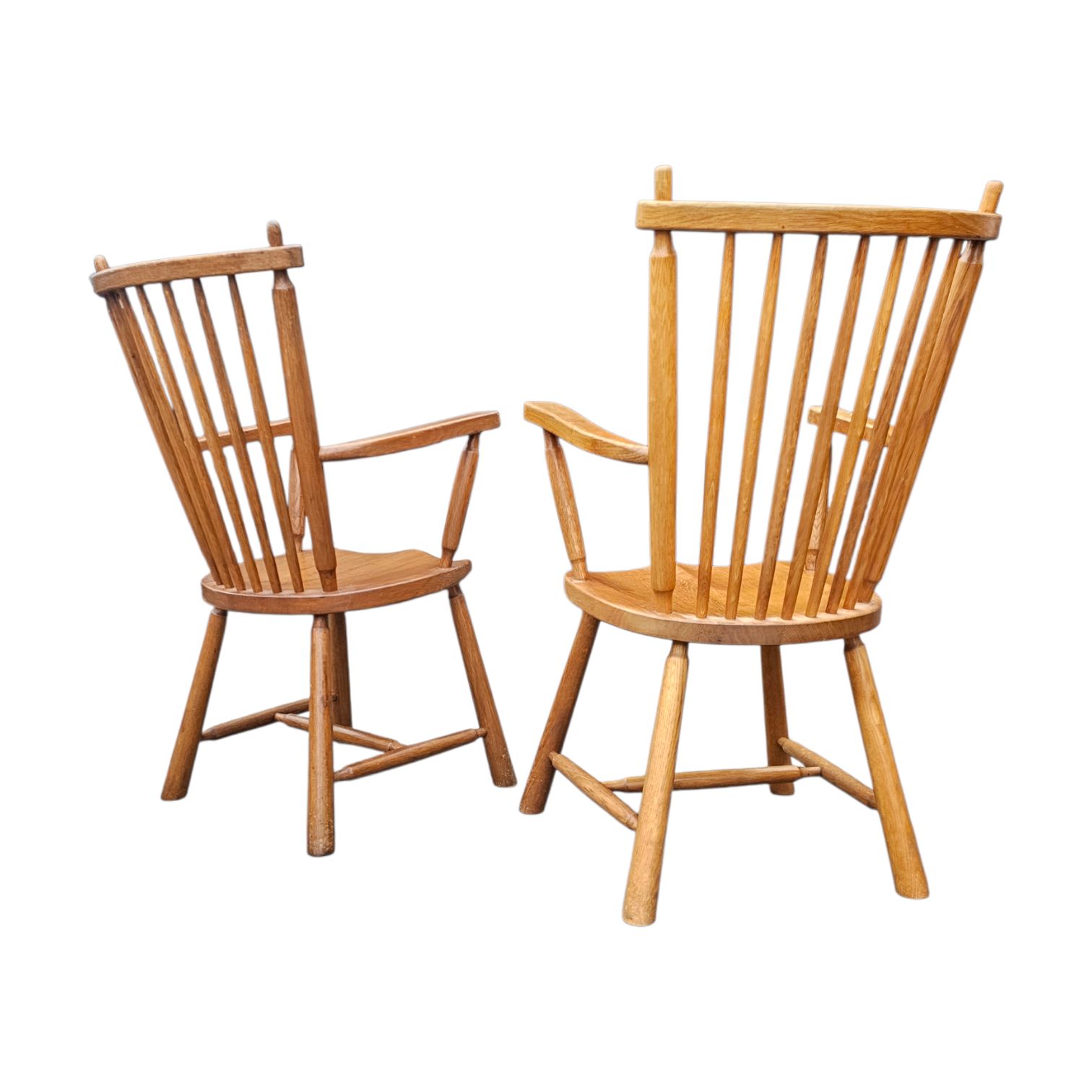 photo for sale 2 × Dutch Design Oak Arm Dining Chairs By De Ster Geldermalsen / Netherlands 1960s