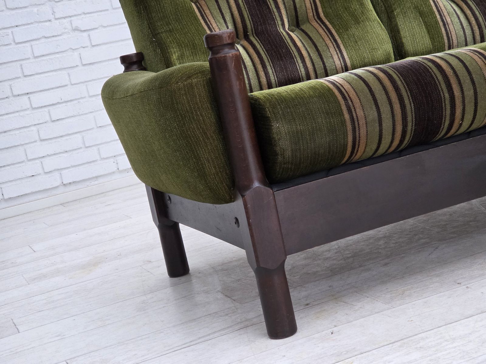 1970s, Scandinavian 2 Seater Sofa, Green Furniture Velour, Beech Wood. photo for sale