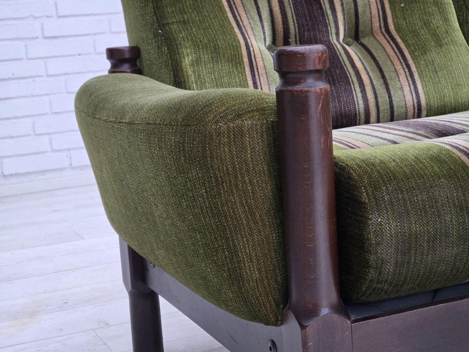 1970s, Scandinavian 2 Seater Sofa, Green Furniture Velour, Beech Wood. photo Furniture