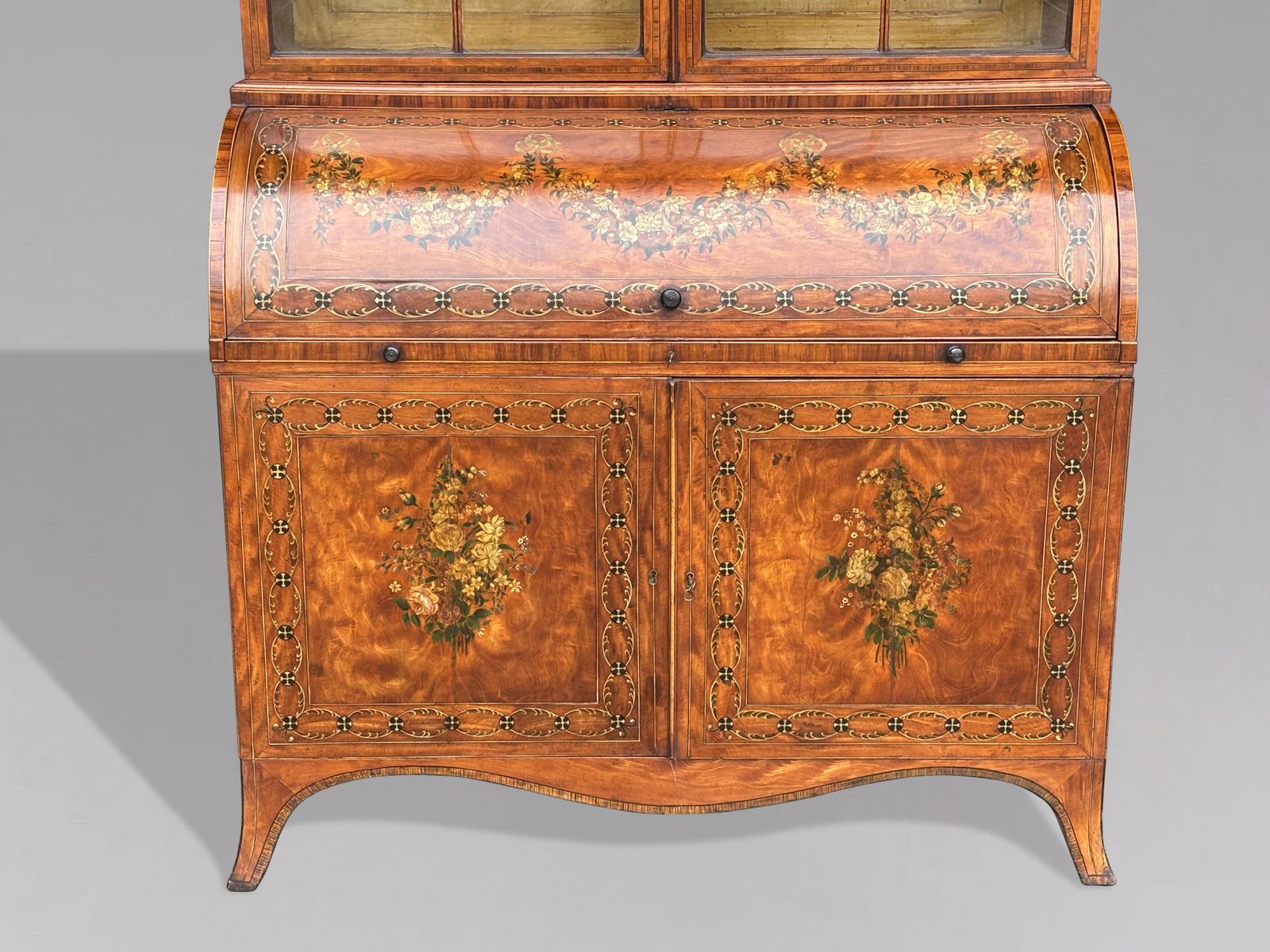 18th Century George III Sheraton Period Satinwood Inlaid Bureau Bookcase photo vintage