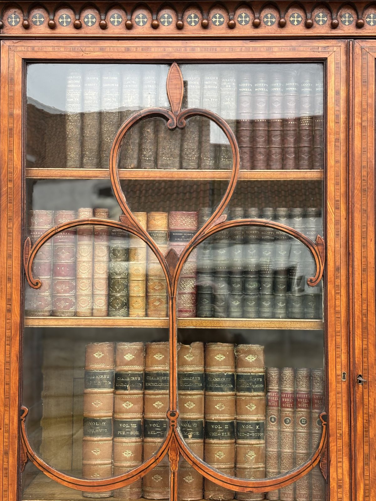 19800.0 18th Century George III Sheraton Period Satinwood Inlaid Bureau Bookcase photo