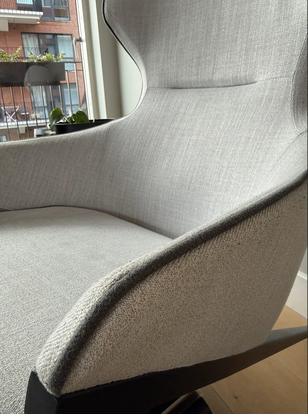 Angel Cerda White / Grey Fabric Armchair With Black Steel Legs photo for sale