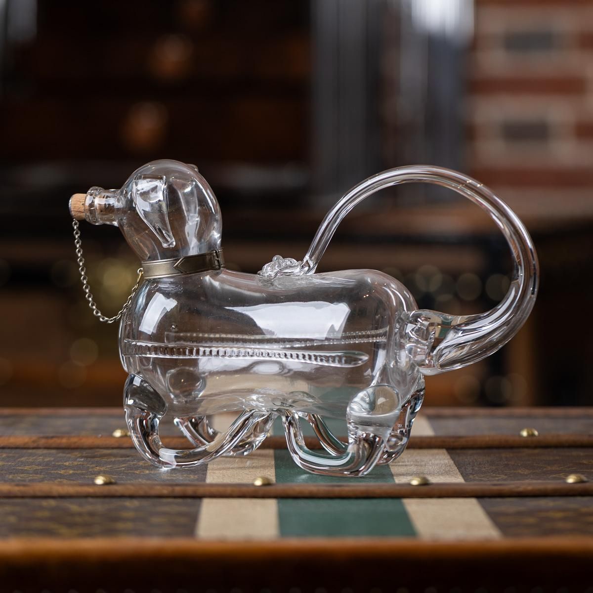 Antique Victorian Silver Plated Dog Claret Jug, Glass Body, C1890 photo furniture