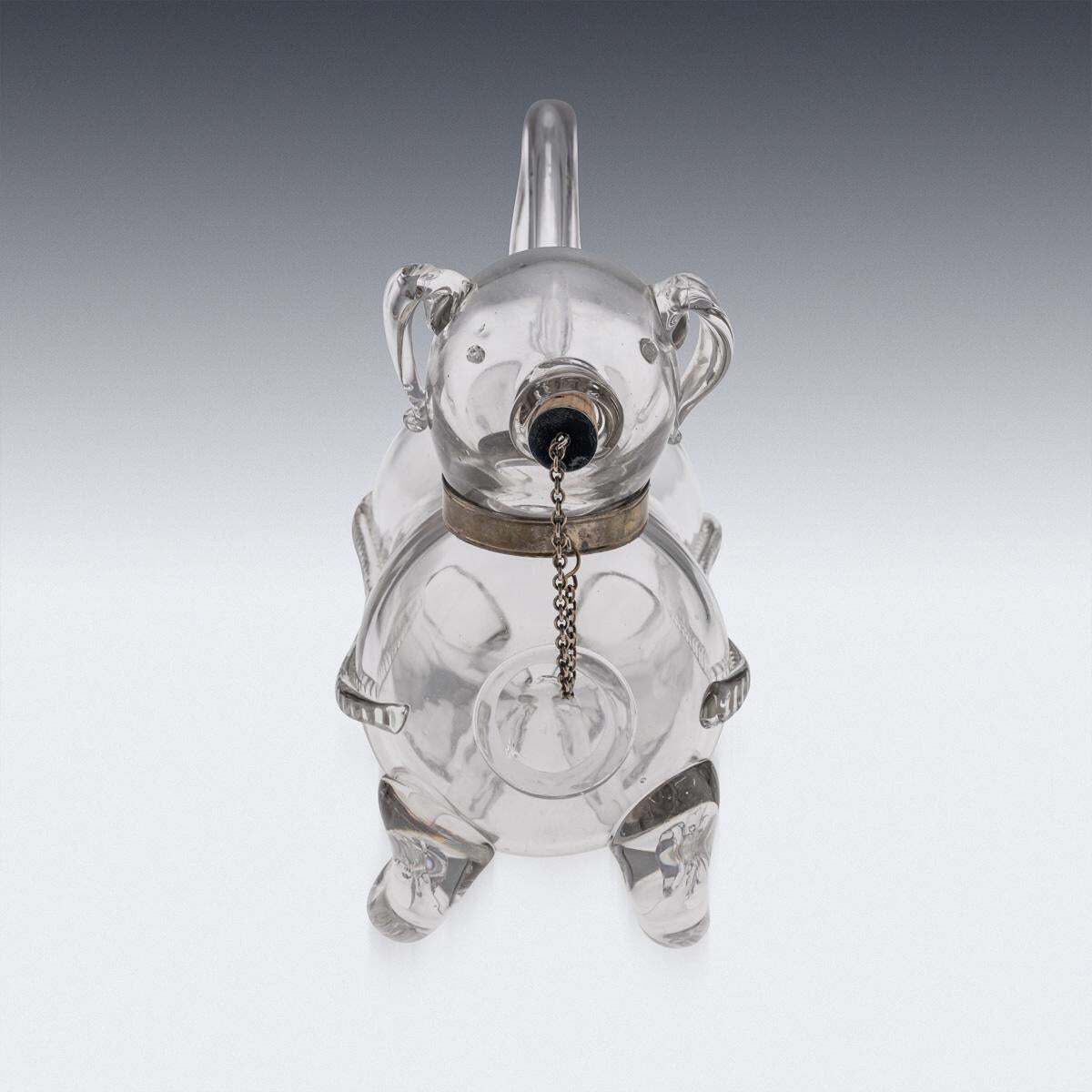 Antique Victorian Silver Plated Dog Claret Jug, Glass Body, C1890 photo vinterior