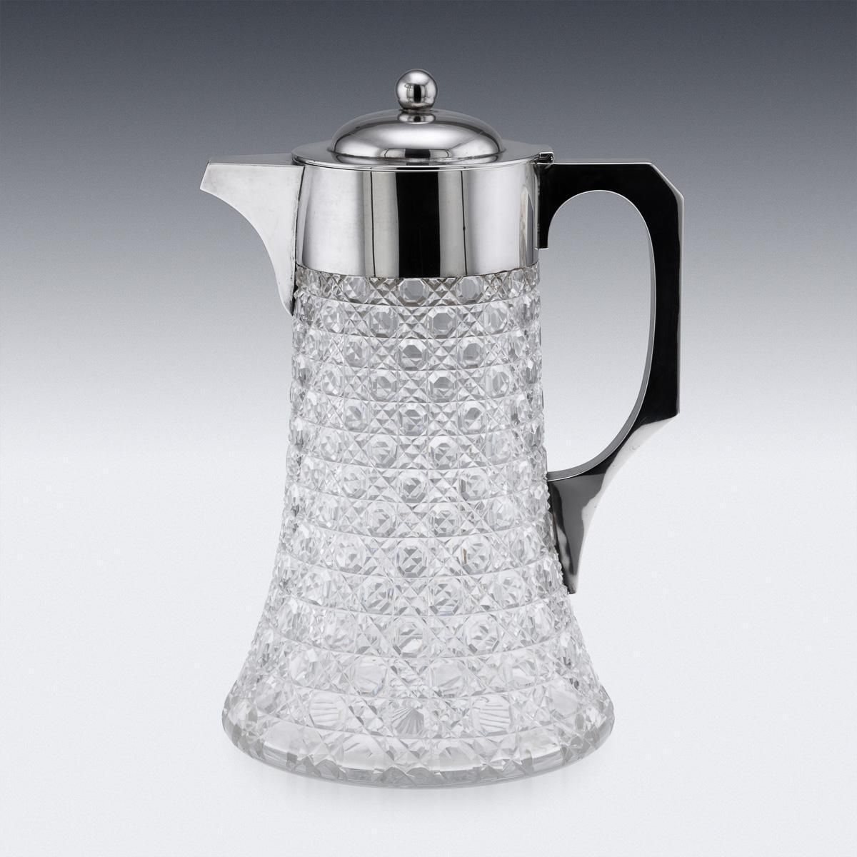 Antique 19thc Victorian Solid Silver & Cut Glass Large Claret Jug, London C.1896 photo for sale